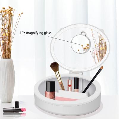 China Hollywood Lighted Round Vanity Mirror White Vanity Drawers Led Makeup Mirror for sale