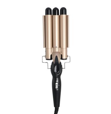 China 2022 New Design PTC Ceramic Heater Professional Salon Ceramic Electric Triple Barrels Adjustable Hesitate Hair Curler Curling Iron for sale