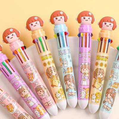 China Lover 10 color normal ballpoint pen / 10 color press pen /0.5 multifunctional student hand pen for sale