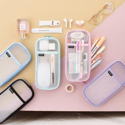 China Schools & Creative Student Exam Pen Bag High School Pen Bag Transparent Candy Color Offices Stationery Storage Bag for sale