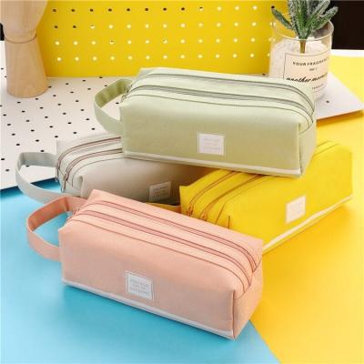 China Schools & Offices Large Capacity Canvas Pencil Case School Pencil Case Stationery Bag Storage Bag Double for sale