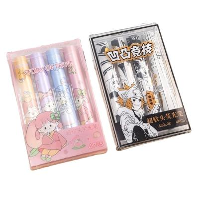 China office & School Markers Cartoon Fruit Girl Student Highlighter Bar Enrollment Marker/Colorful Graffiti Painting Soft Head Pen for sale