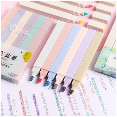 China office & School Markers Morandi Color Soft Head Fluorescent Highlighter Bar Marker Pen Students Drawing Marker Pen Set for sale