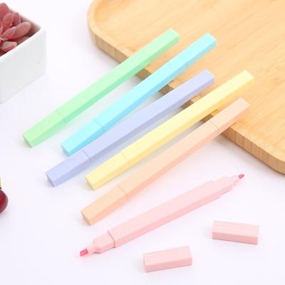 China office & School Markers 6 Colors Eye Protection Highlighter Bar Student Marker Pen Hand Count Dual Headed Pen for sale