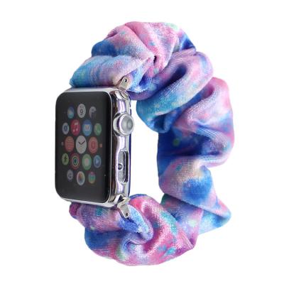 China Silicone For Apple Watch BandScrunchie 41mm Scrunchie Watch Bands Soft Elastic Cute Pattern Printed Fabric Replacement Women Wristbands for sale