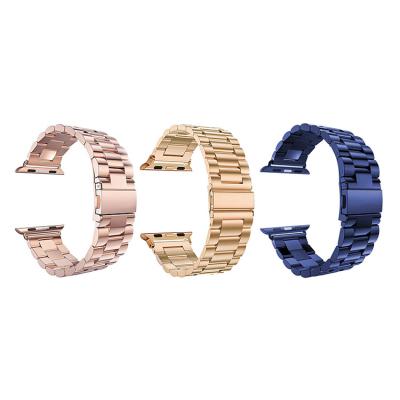 China Stainless Steel Metal Stainless Steel Push Button Fold Over Clasp Watch Strap Bands Bracelet 20mm 22mm 24mm For Apple Series 7 for sale