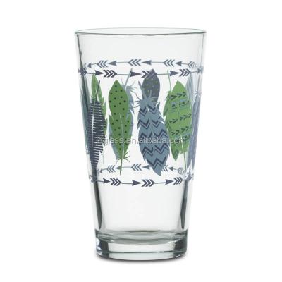 China 16 oz wine drinking glass with feather decoration for sale