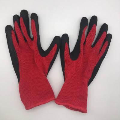 China Construction Safety Work Gloves Black Cotton Knitted With Red Latex Ply Coating for sale