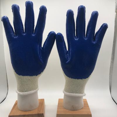 China Construction Working Gloves Cotton / Poly With Blue Latex Rubber Palm Coated for sale