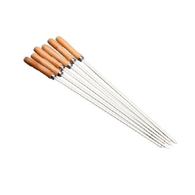 China Hot Selling Easily Cleaned Stainless Steel BBQ Reusable Metal Grilling Skewershandle BBQ Supplier Skewer Set for sale