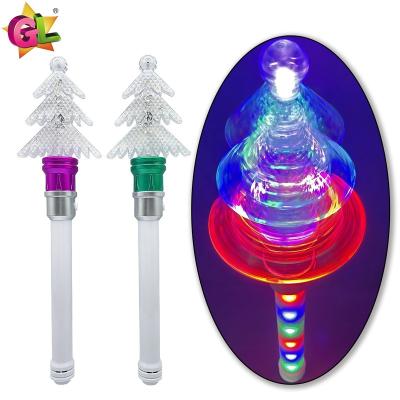 China Plastic Light up toys 11 light up spinning christmas tree wand led light up wand with sound led electric glowing kids toys for sale