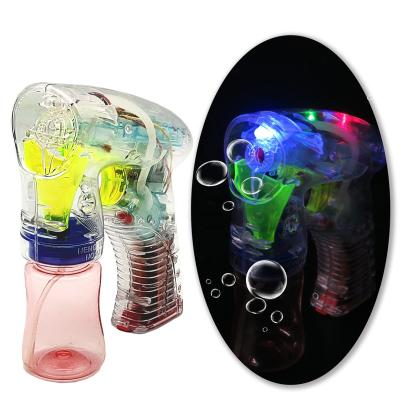 China Plastic Light Up Bubble Toys 4 Led small bubble gun Transparent Space Bubble Gun For Kids Outdoor Sports Toys for sale