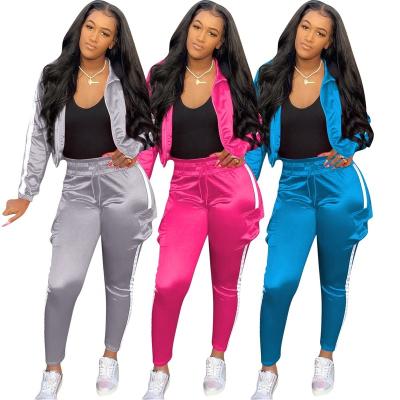 China Antibacterial Reflective Side Striped Women Long Pants 2 Piece Sportswear Tracksuits Jogger Set for sale