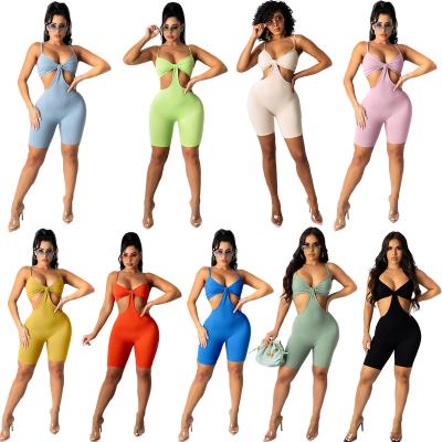 China OSM4334 Clothing 2021 Solid Color Breathable Well-fitting Five-point Suspender Pants Women's Sexy Halter Overalls for sale