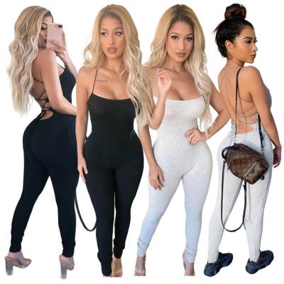 China A6336-trendy women's clothing QUICK DRY bandage halter sexy jumpsuit women 2021 one piece for sale