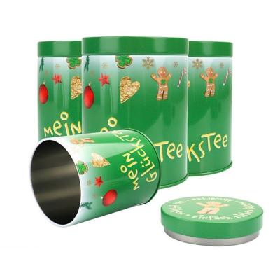 China Factory Hot Sale Food Grade Tinplate Container Cylindrical Metal Box Packaging Christmas Gift Candy Cookie Tin Can for sale