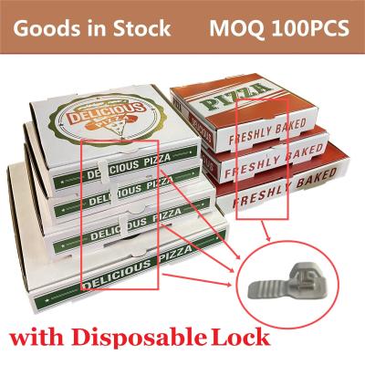 China Goods in Stock Wholeasale Corrugated Kraft 8-12 Inch Pizza Box Food Packaging Box with Disposable Lock, MOQ 100PCS for sale