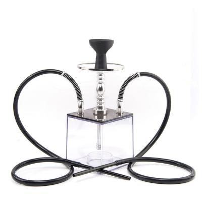 China Eco-Friendly Double Hose Square Acrylic Hookah Shisha Set With LED Lights Shape Design Gifts for sale