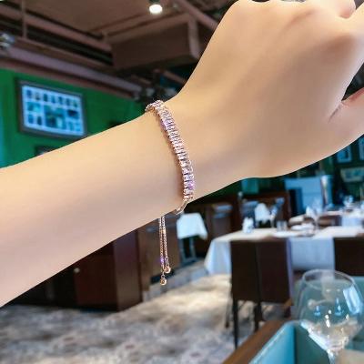 China FASHIONABLE Full Of Rhinestone Stainless Steel Bracelet For Women 2023 New Designer Adjustable Shiny Luxury Zircon Bracelets Jewelry Gift for sale