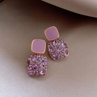 China 2023 durable Korean temperament purple with diamond earrings personality geometry temperament fashion earrings for sale