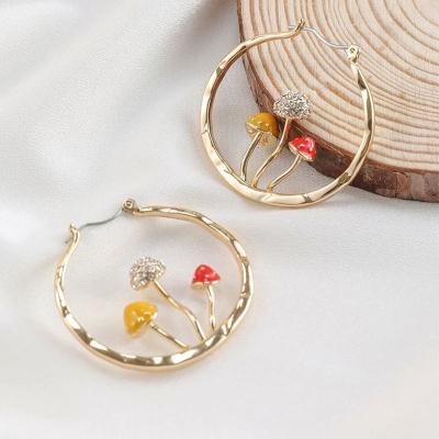 China 2022 Vintage Cute Three Mushroom Single Earring Mushroom Candy 925 Circles Needle Silver Huggie Big Earrings Fashion Jewelry for sale