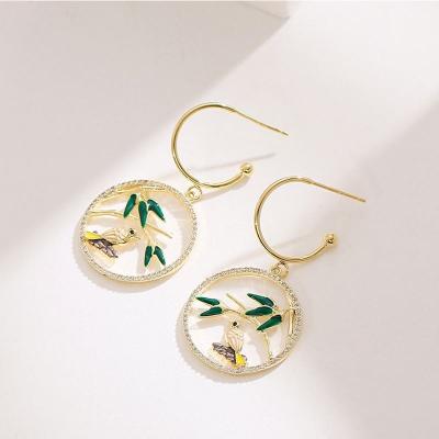 China Fashion Style S925 3D Needle Earrings CLASSIC Silver Bamboo Gold Plated Branch Hoop Large Circle Earring for sale