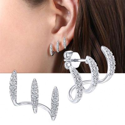 China BOHEMIA Jewelery Earrings High Quality Simple Curved Three-claw Ear Clip Zircon Earrings Wholesale for sale