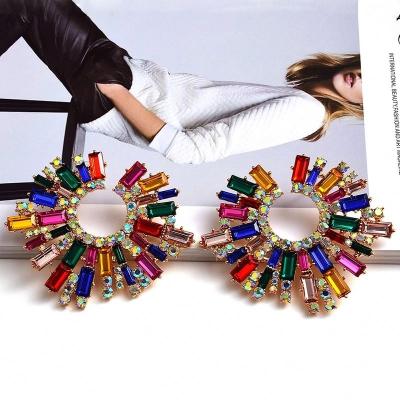 China Colorful Crystal Statement Earrings Fashion Rhinestone Jewelry Accessories Best Selling New Design FASHIONABLE Irregular Metal for sale