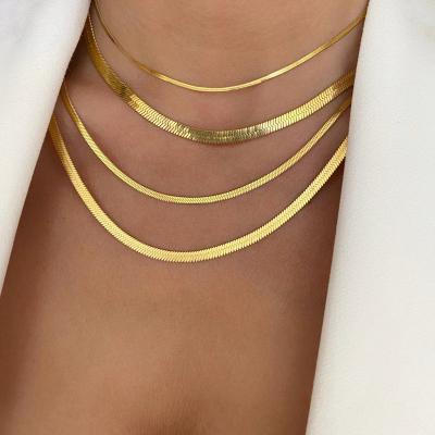 China Hot Europe and America fashion chain snake chain necklace women stainless steel choker necklace hot unisex fishbone gold color for women jewelry for sale