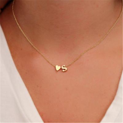 China Europe And America Shape Tiny Heart Tasty Initial Necklace Gold Silver Color Letter Name Choker Necklace For Women Jewelry Pendant Gift for sale