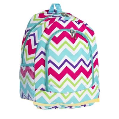 China Waterproof Colorful Chevron 600 PU Denier Polyester Printing Backpack School Bags for sale