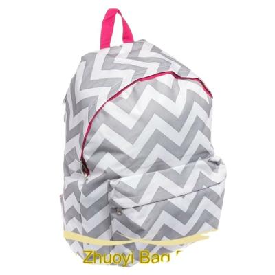 China Backpack Light Gray And White Chevron Padded Shoulder Straps School Bags With Side Pocket for sale