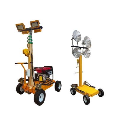 China Square 5m Portable Manual 5.5m Hand Lifting Push Folded Light Tower With 4*100W LED for sale