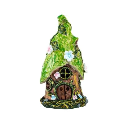 China Outdoor Miniature Fairy Garden House Solar Garden Decor Statues Sculpture Treehouse Figurine for sale