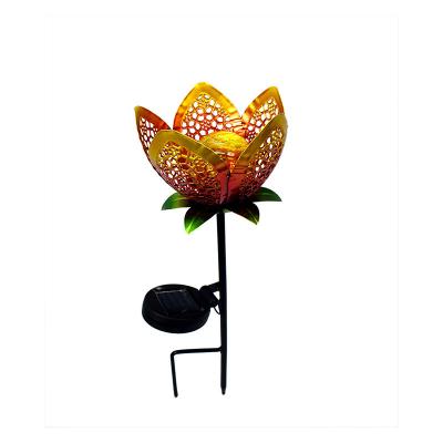 China Garden Multi Color Metal Solar Flower Stakes Solar Powered LED With Glasss Outdoor Ball Yard Garden Light for sale