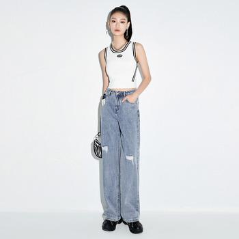 China High Waist Style Jeans In Women Raincoats Ripped Big Holes Classic Vintage Style Jeans Custom Denim Pants for sale