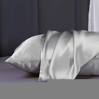 China Wholesale Sustainable Luxury Custom Made Gray Silk Pillowcase Hidden Vegan Double Zipper Side Silk Pillow Case for sale