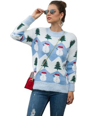 China Anti-wrinkle Designer Christmas Tree Snow Man Pattern Sweaters Autumn Winter Women Sweaters 2021 Christmas sweater for women for sale