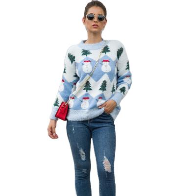 China 2021 High Quality Cute Ugly Sweater Cute Wholesale Breathable Snowman Christmas Trees Print Sweater For Women Autumn Winter Warm Wear for sale