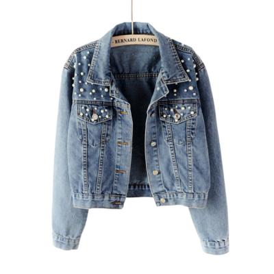 China 2021 Best Selling Windproof Women Bead Denim Jacket Beaded Bead Loose And Autumn And Winter New Thin Short Style New Denim Jacket for sale