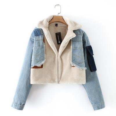 China Breathable High Quality Denim Anorak Jacket Trimmed Fleece Coats Woolen Jackets With Patches For Women for sale