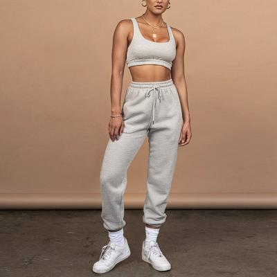 China Breathable Crop Top Elastic Waist Pants Women Sportswear Fitness Two Piece Set Clothing 2 Pcs Ladies Casual Panty Sets for sale