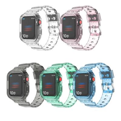 China New Smartwatch Full Ice Hard Waterproof Case+Strap Cover For Apple Watch 7 41mm 45mm Sports TPU Watch Band For iwatch 7 Strap for sale