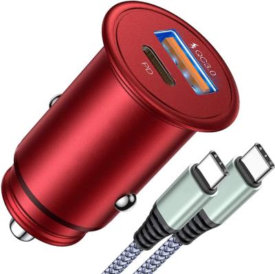 China Metal PD 2 Port Fast Charging Car Charger Dual Dual Mini OEM Popular 30w Car Charger For Phone USB C Car Charger Adapter 3.0 Fast for sale