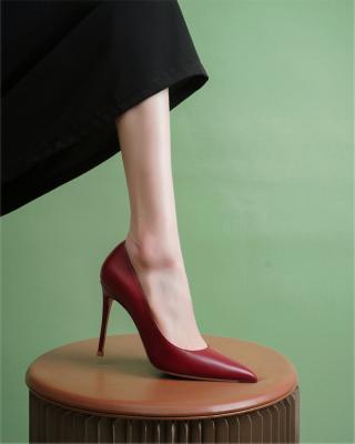 China Durable Mature Females Summer Stylish Shoes Sexy Red Woman Party Heeled Sandals Pointed Women Pumps for sale