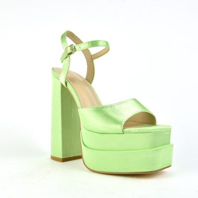 China Waterproof Satin Green Casual Low Heel Shoes High Heel Sandal Shoes Women Wedge Platform Heeled Sandals for sale