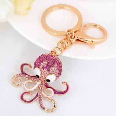 China Fashion octopus shape rhinestone metal key chain girls METAL bag colorful crystal ornaments pendant keychains for sale