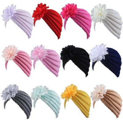 China COMMON Fashion Autumn and Winter Baby Hat Children Warm Flower Knitted Hat Turban Hat for sale