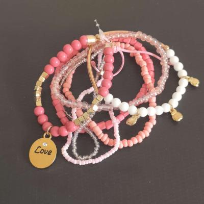 China 7PCS CLASSIC A Set Resin 6 Colors Bracelet Love Accessories Beaded Bracelets Acrylic Pearl Women Bracelets for sale