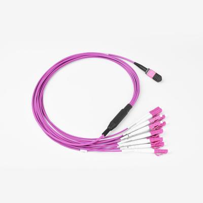 China OM4 Type MMF-MPO-LC 12 Fiber core female-Female Connector Type B polarity  Harness Mpo Patch Cord Cable for sale